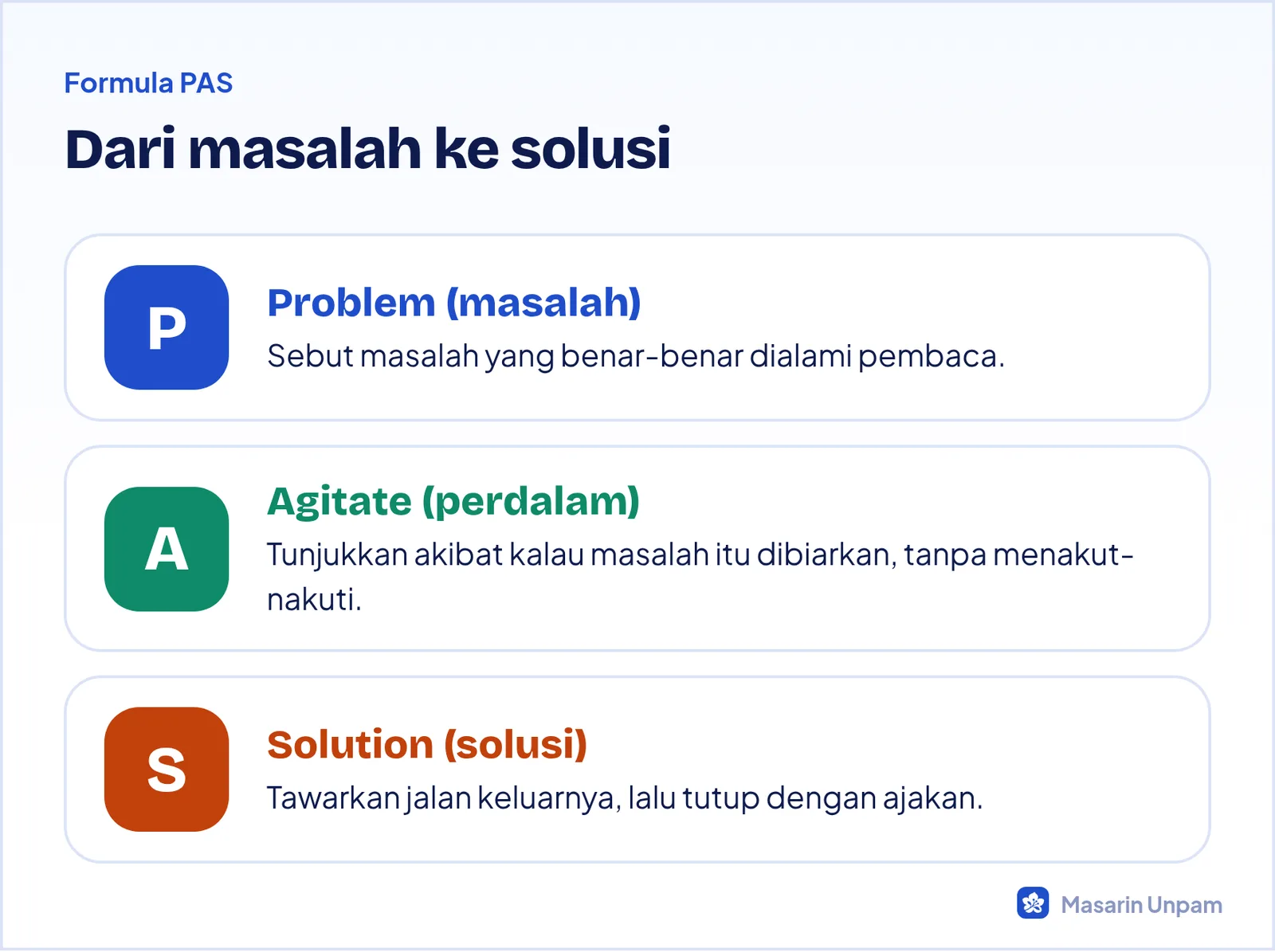 Formula PAS: Problem, Agitate, Solution beserta penjelasannya