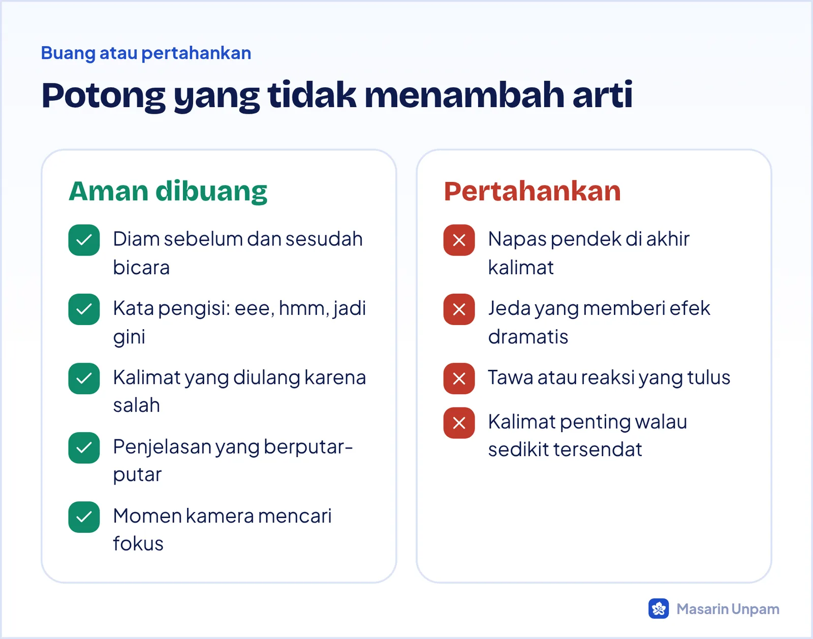 Bagian video yang aman dibuang dan yang sebaiknya dipertahankan saat editing