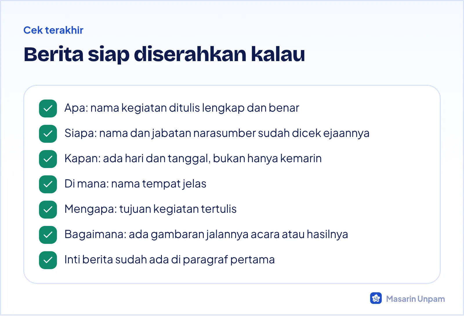Ceklis kelengkapan berita berdasarkan 5W+1H