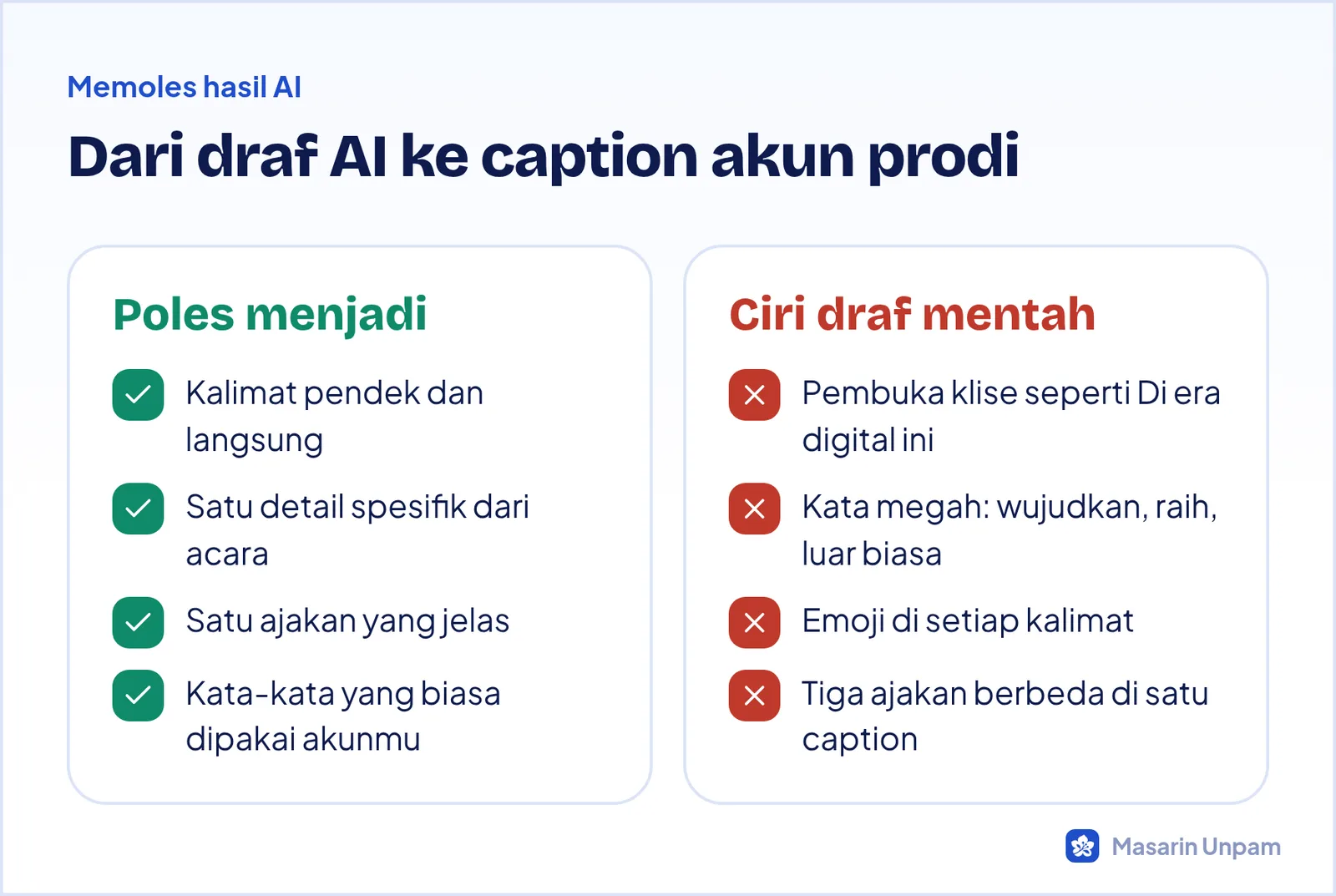 Ciri caption AI mentah yang perlu diperbaiki dan cara memolesnya