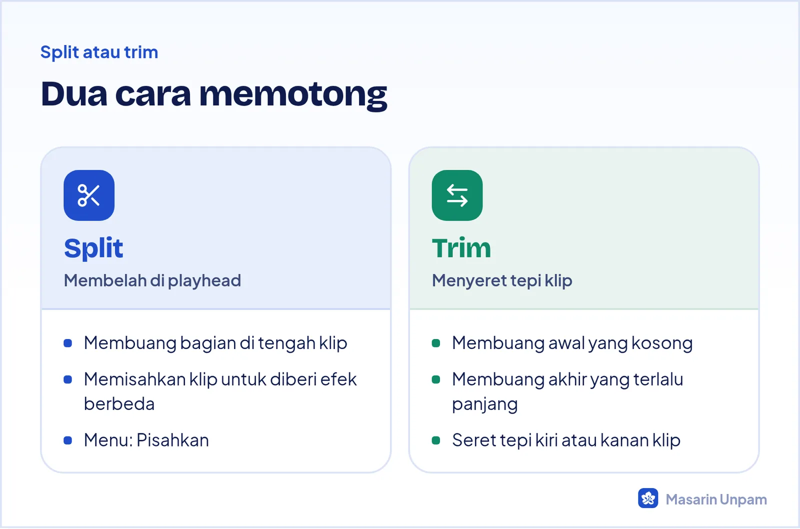 Perbedaan split dan trim dalam editing video